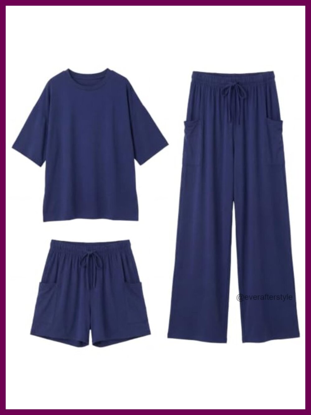 Womens 3 Piece Lounge Set Viscose Blend Oversized Pajamas with Pockets